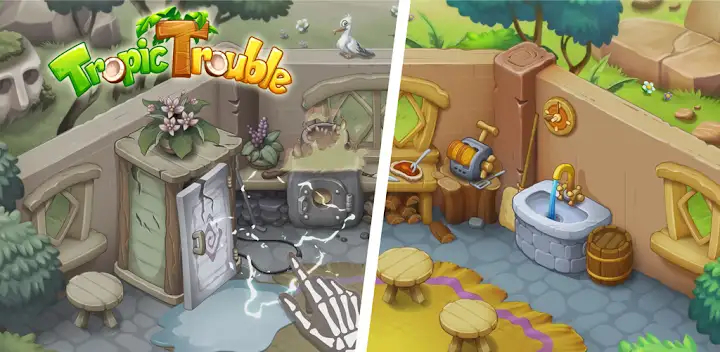 Tropic Trouble Match 3 Builder — Android game banner