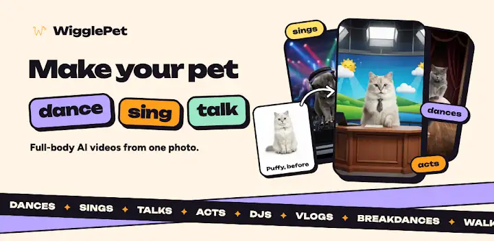 WigglePet AI Pet Video & Image — Android app banner