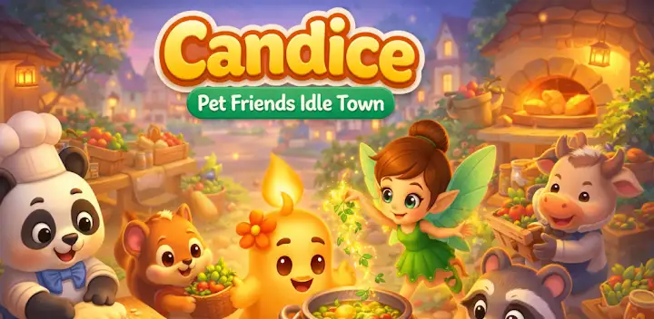Candice Pet friends idle town — Android game banner