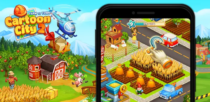 Cartoon city 2 farm town story — Android game banner