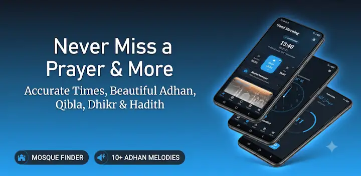 Muslim Prayer Times & Qibla — Android app banner