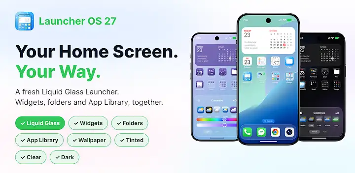Launcher OS 27 — Android app banner
