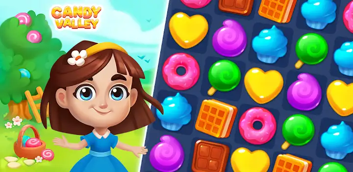 Candy Valley - Match 3 Puzzle — Android game banner