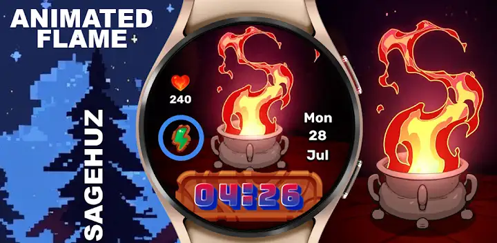 Animated Pixel Flame WatchFace — Android app banner