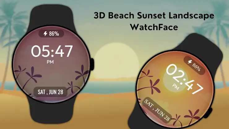 3D Beach Sunset LandscapeWatch screenshot 2