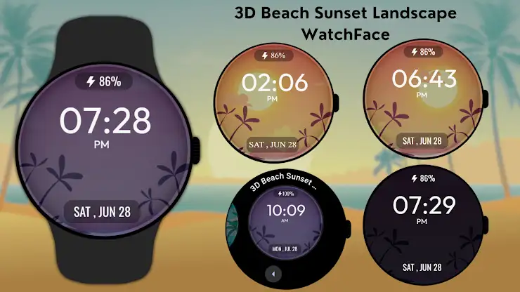 3D Beach Sunset LandscapeWatch screenshot 6