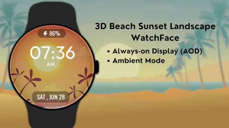 3D Beach Sunset LandscapeWatch screenshot 7