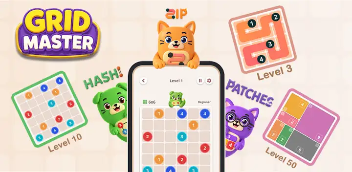 Grid Master: Zip Patches Hashi — Android game banner